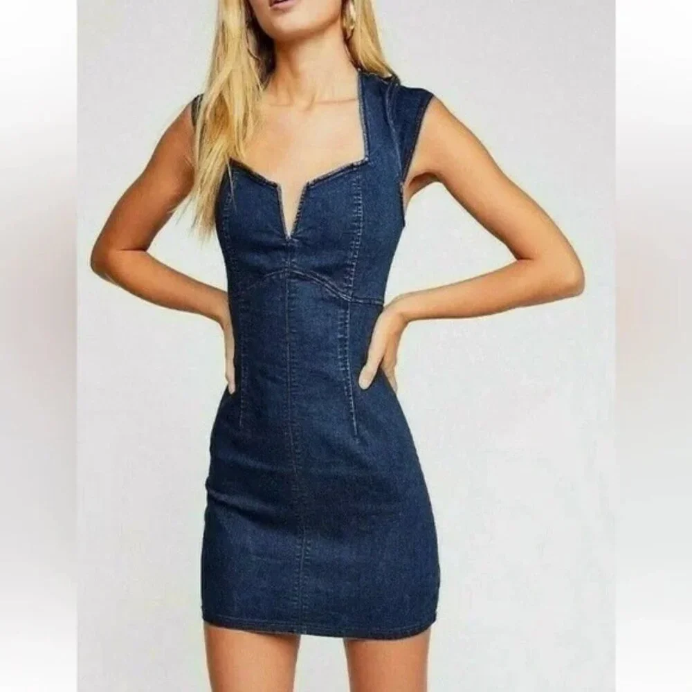 Free People Dark Blue Denim Bodycon Dress